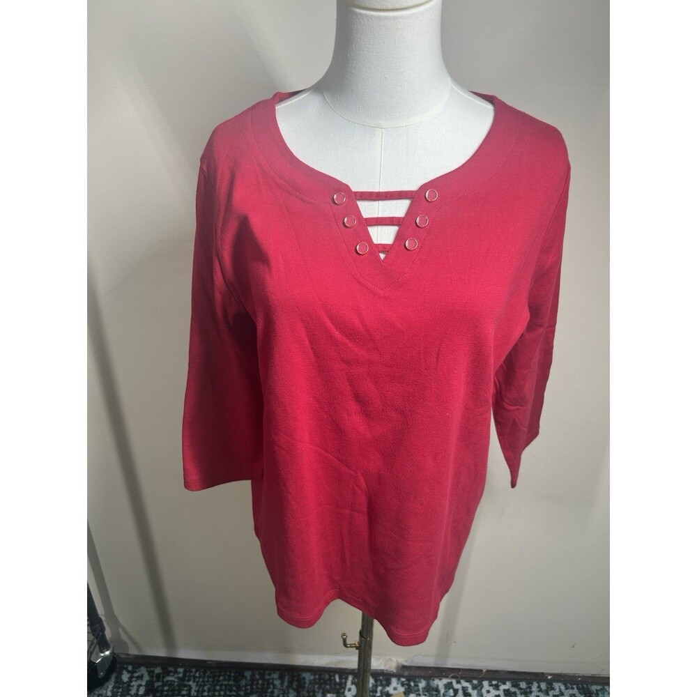Karen Scott Women's Pullover Petite XL Red V Neck NEW 243